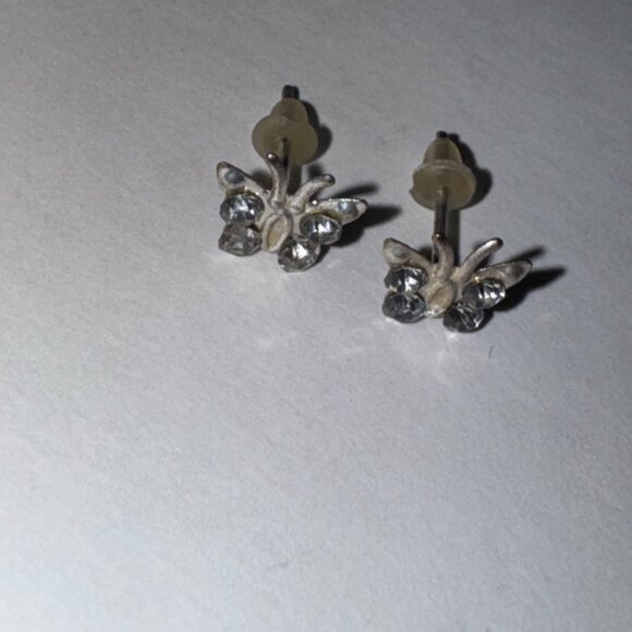 8.52mm Clear Butterfly Cz And Sterling Post Earrings - Picture 9 of 15